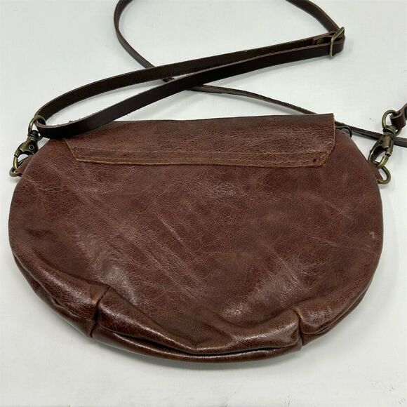 Boho Spanish Rossymina Small Brown Leather Round Crossbody Bag Adjustable Strap - Picture 8 of 13